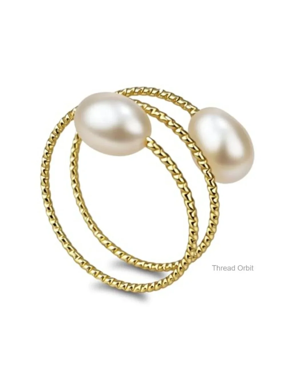 Natural Double Freshwater Pearl Ring, Gold Plated, Adjustable Open Ring for